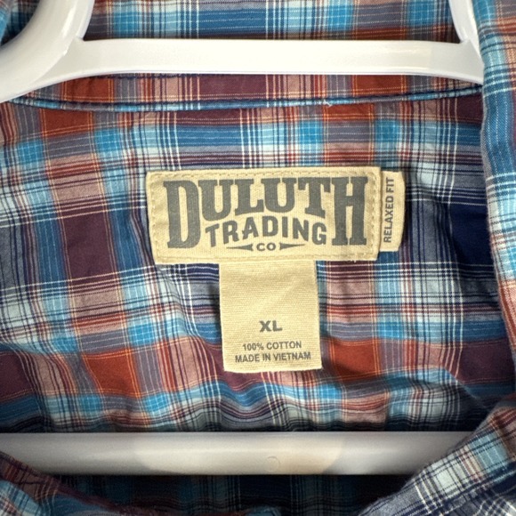 Duluth Trading Co Short Sleeve Button Up Shirt Mens XL Relaxed Fit Plaid Cotton - Picture 4 of 8